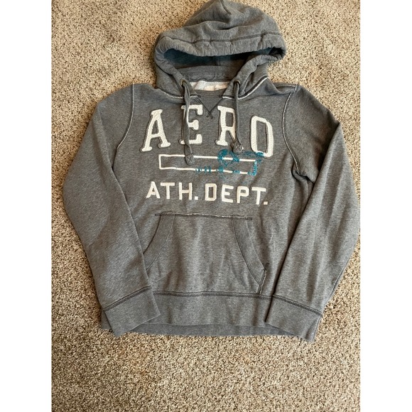 Aeropostale Other - Vintage Y2K Aeropostale Men Hoodie Medium Gray Aero Ath Dept Pullover Sweatshirt